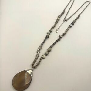 Marlyn Schiff Long Pendant Necklace 41” Agate, Mother of Pearl & Crystal